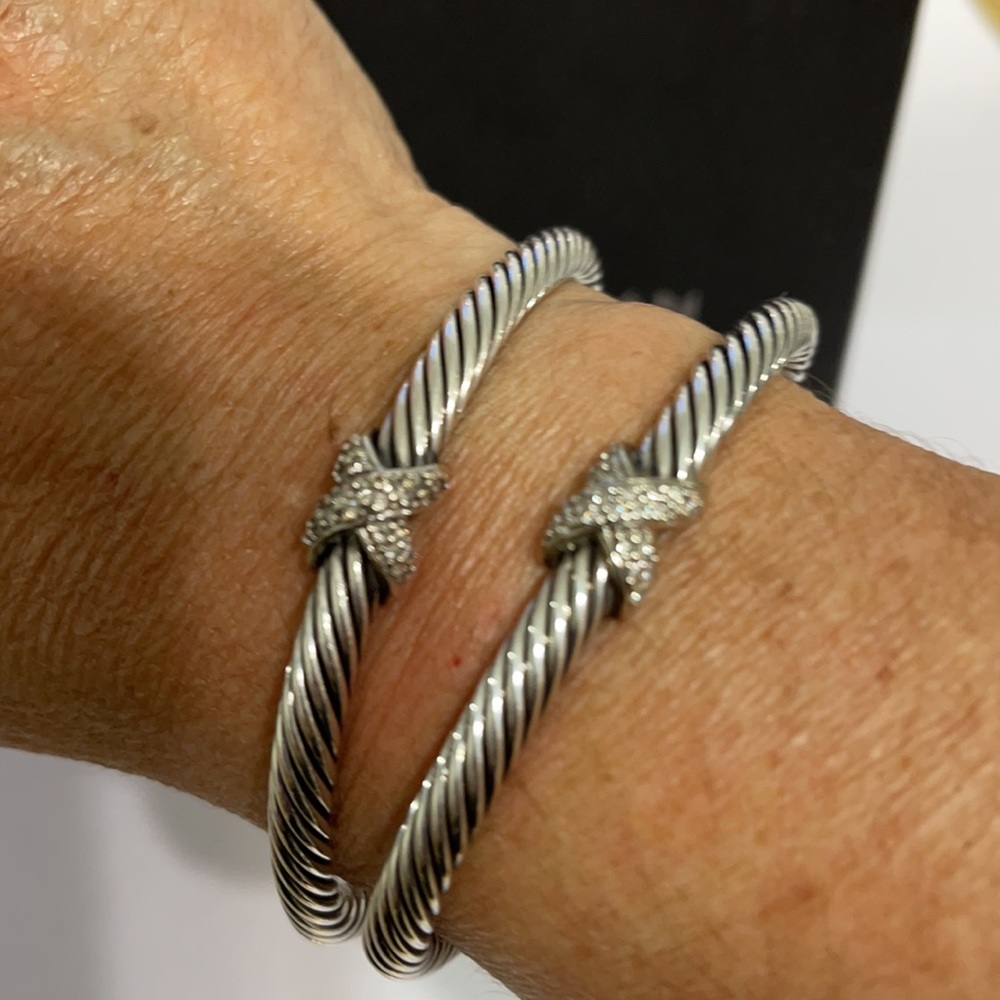David Yurman Single X 18k gold/Diamond Cable Cuff - Picture 1 of 12